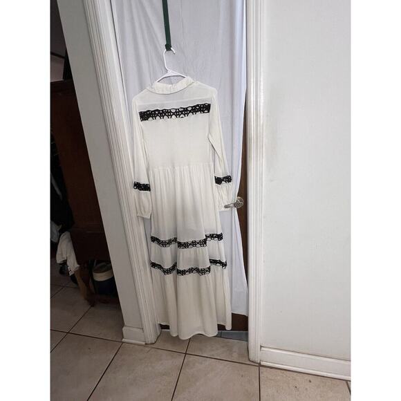 Sugarfree White Black Crochet Tiered Maxi Dress Size S Boho Cottagecore Prairie - Picture 7 of 9